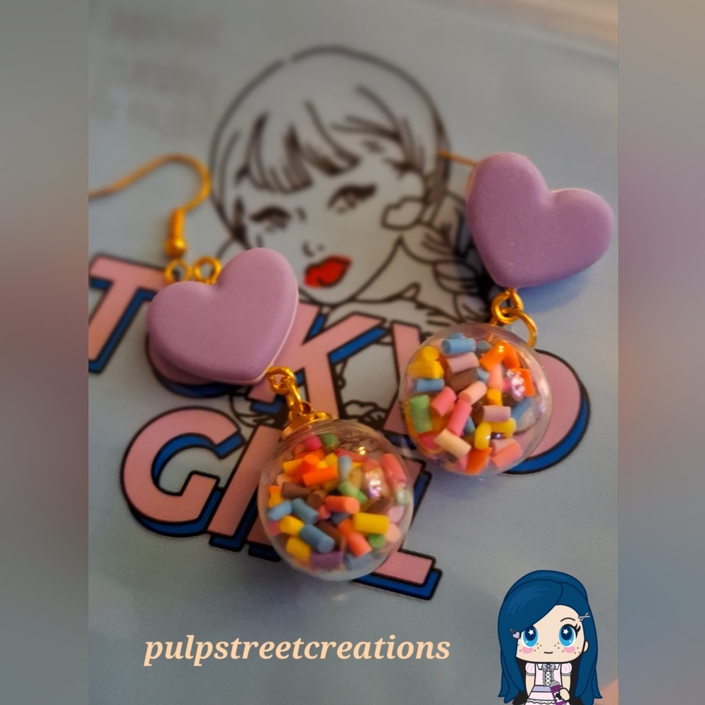 Pulpstreetcreations Dangle Macaroon and Sprinkles earrings, gold